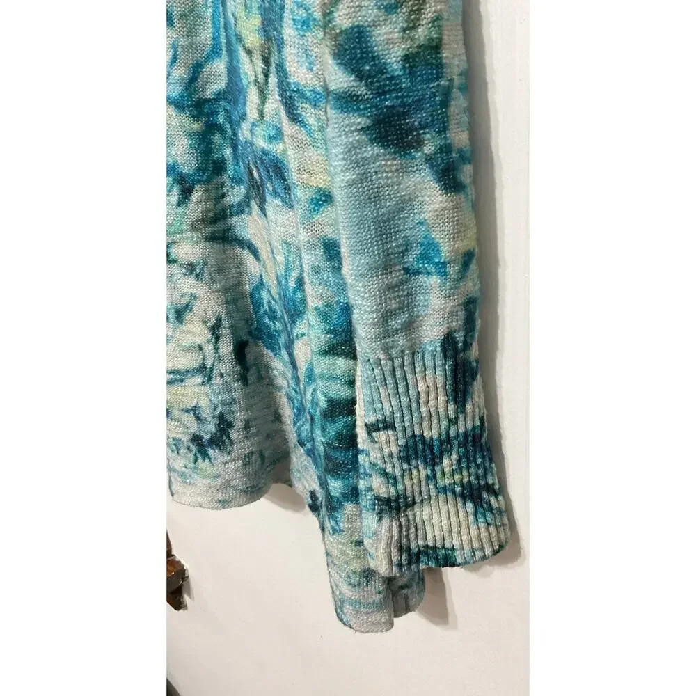 Soft Surroundings Sweater Blue Floral Pullover Tunic Long Sleeve Womens Large